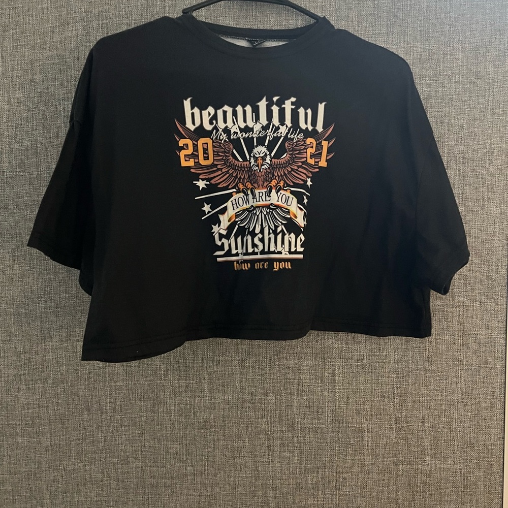 SHEIN Black Graphic Crop T-Shirt Short Sleeve